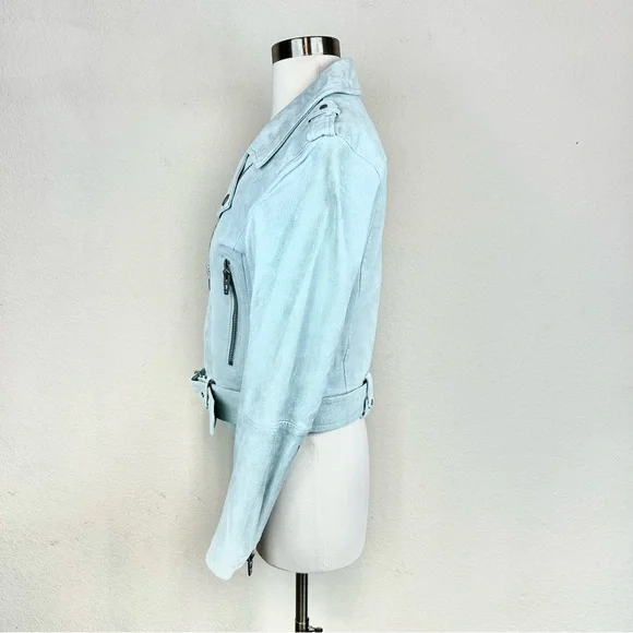Blank NYC Moto Suede Light Blue Buckle & Zipper Jacket - Picture 2 of 8